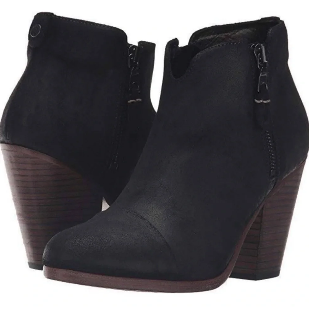 RAG + BONE Margot Black Waxed Suede Boots Size 9.5